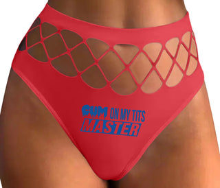 Cum On My Tits Master - Red Fishnet Thong