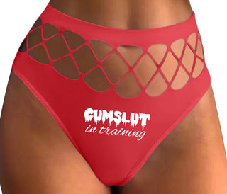 Cumslut in Training - Red Fishnet Thong