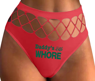 Daddys Little Whore - Red Fishnet Thong