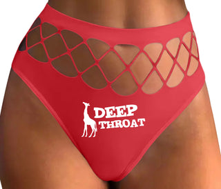 Deep throat - Giraffe Funny Logo - Red Fishnet Thong