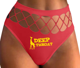 Deep throat - Giraffe Funny Logo - Red Fishnet Thong