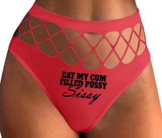 Eat My Cum Filled Pussy Sissy  Cuck - Red Fishnet Thong