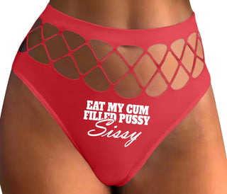 Eat My Cum Filled Pussy Sissy  Cuck - Red Fishnet Thong