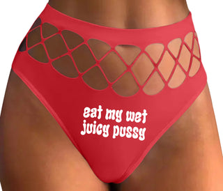 Eat My Wet Juicy Pussy - Red Fishnet Thong
