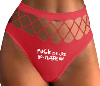 Fuck Me Like You Hate Me - Red Fishnet Thong