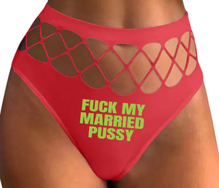 Fuck My Married Pussy - Red Fishnet Thong