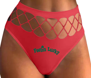 Feeling Lucky Shamrock - Red Fishnet Thong