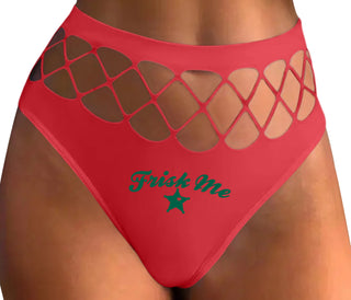 Frisk Me - Sherrif Badge - Red Fishnet Thong