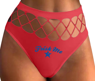 Frisk Me - Sherrif Badge - Red Fishnet Thong
