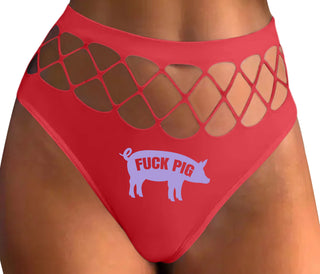 Fuck Pig - Red Fishnet Thong