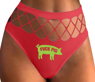 Fuck Pig - Red Fishnet Thong