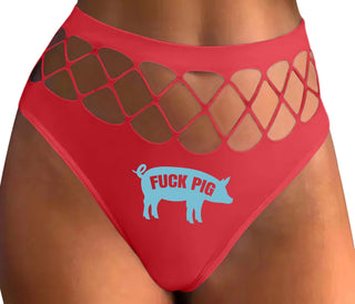 Fuck Pig - Red Fishnet Thong