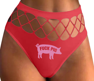 Fuck Pig - Red Fishnet Thong