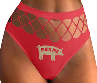 Fuck Pig - Red Fishnet Thong