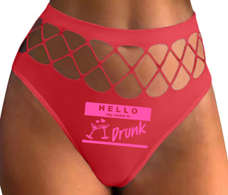 Hello My Name Is Drunk - Red Fishnet Thong