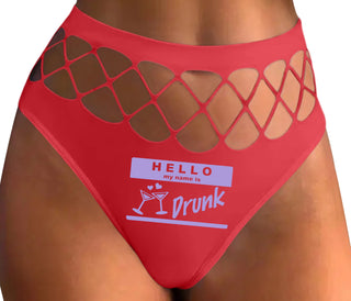 Hello My Name Is Drunk - Red Fishnet Thong