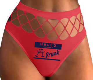 Hello My Name Is Drunk - Red Fishnet Thong