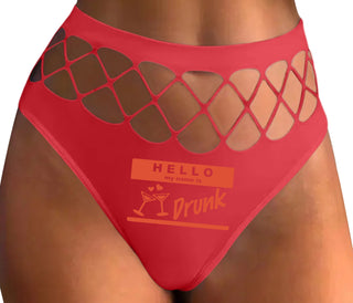 Hello My Name Is Drunk - Red Fishnet Thong