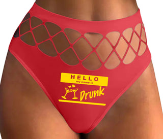 Hello My Name Is Drunk - Red Fishnet Thong