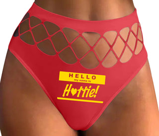 Hello My Name Is Hottie - Red Fishnet Thong