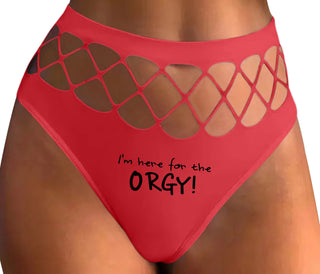 Here for the Orgy - Red Fishnet Thong