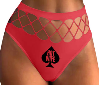 Hot Wife Spade Symbol - Red Fishnet Thong