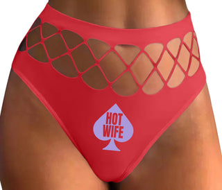 Hot Wife Spade Symbol - Red Fishnet Thong