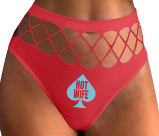 Hot Wife Spade Symbol - Red Fishnet Thong