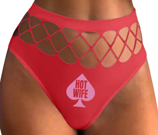 Hot Wife Spade Symbol - Red Fishnet Thong