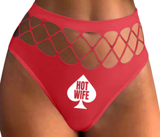 Hot Wife Spade Symbol - Red Fishnet Thong
