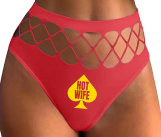 Hot Wife Spade Symbol - Red Fishnet Thong