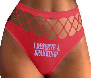 I Deserve A Spanking - Red Fishnet Thong
