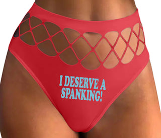 I Deserve A Spanking - Red Fishnet Thong