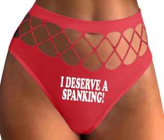 I Deserve A Spanking - Red Fishnet Thong