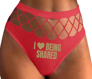 I Love Being Shared - Red Fishnet Thong