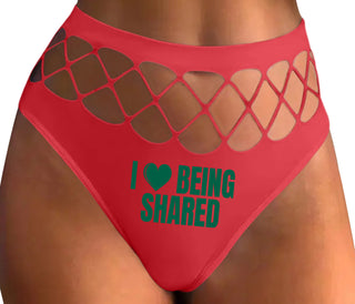 I Love Being Shared - Red Fishnet Thong