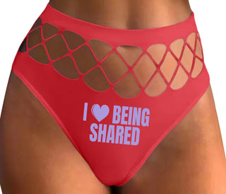 I Love Being Shared - Red Fishnet Thong
