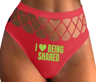 I Love Being Shared - Red Fishnet Thong