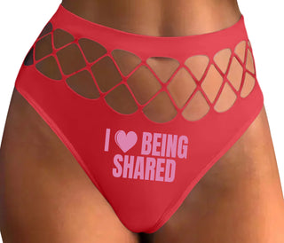 I Love Being Shared - Red Fishnet Thong