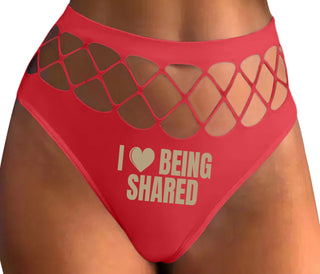 I Love Being Shared - Red Fishnet Thong