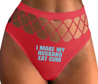 i Make My Husband Eat Cum - Red Fishnet Thong