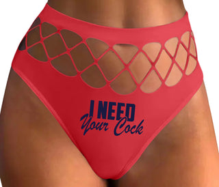 I Need Your Cock - Red Fishnet Thong