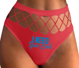 I Need Your Cock - Red Fishnet Thong
