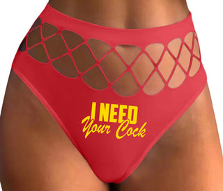 I Need Your Cock - Red Fishnet Thong