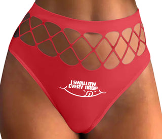 I Swallow Every Drop - Red Fishnet Thong