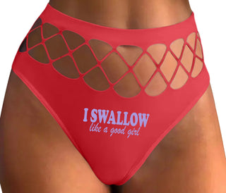 I Swallow Like A Good Girl - Red Fishnet Thong