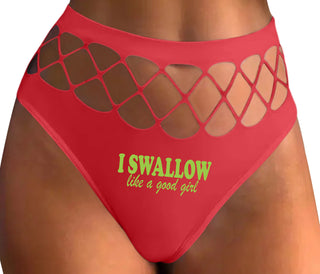 I Swallow Like A Good Girl - Red Fishnet Thong