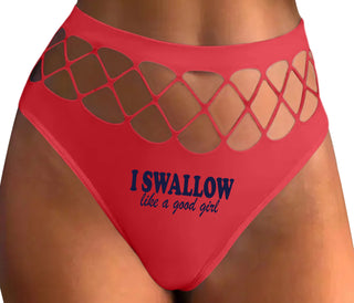 I Swallow Like A Good Girl - Red Fishnet Thong
