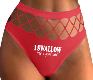 I Swallow Like A Good Girl - Red Fishnet Thong