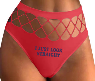 I Just Look Straight - Red Fishnet Thong